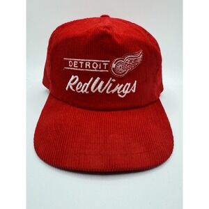 Vintage Detroit Red Wings Corduroy Snapback Hat ANNCO NHL 90s Cap